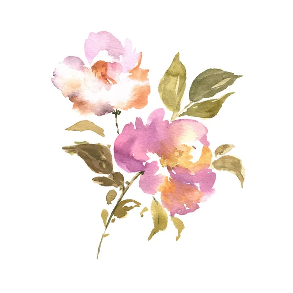 Flor aquarela, mão desenhada colorido bela flor rosa planta para cartões de impressões e convite. Vetor —  Vetores de Stock