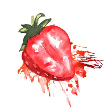 Kırmızı çilek beyaz arka planda suluboya sıçratır. Sağlıklı bir içki. Parlak, tatlı bir renk. Tatlı meyve. Vektör.