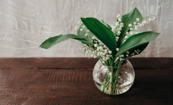 Lírio Vale Flores Vaso Vidro Fundo Cimento Foco Seletivo Natureza — Fotografia de Stock