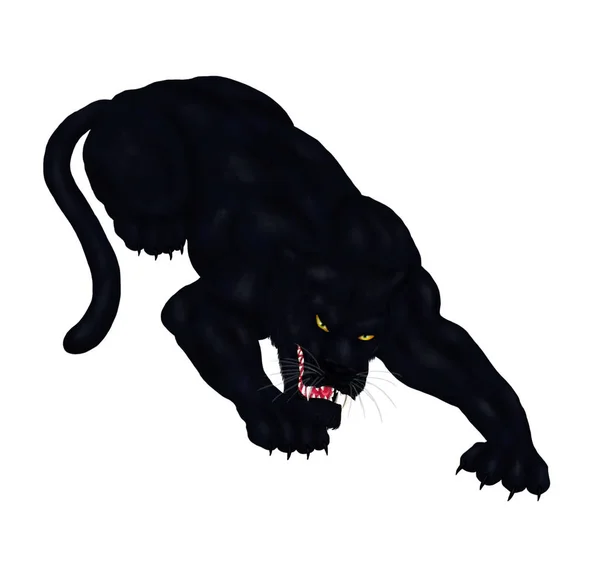 しゃがみ大恐ろしい黒豹 単純な動機を攻撃する準備ができての抽象的な絵画イラスト — ストック写真