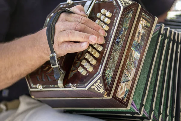 Człowiek, gry na instrumencie tradycyjne tango bandoneon — Zdjęcie stockowe