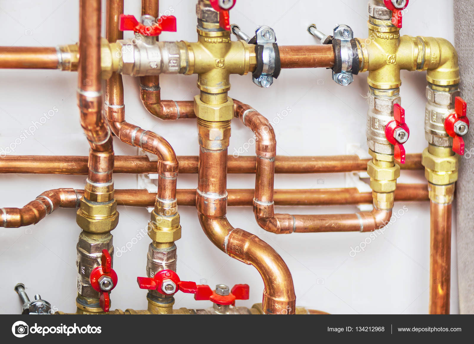 Copper valves and pipes Stock Photo by ©agephotography 134212968