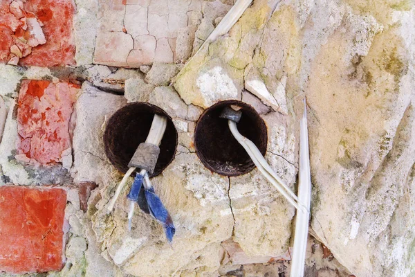 Стара Іржава Електрична Розетка Старій Оштукатуреній Стіні — стокове фото