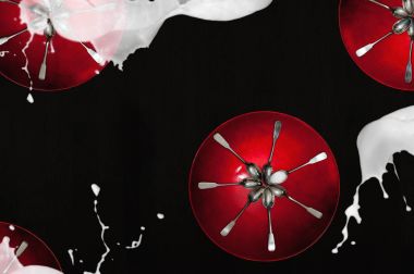 Gümüş çay kaşığı ile kırmızı plakalar