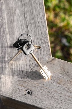 Tahtada yüzük olan çeşitli anahtarlar.