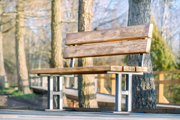 Wooden bench in the park on sunny autumn day — Stock Photo, Image
