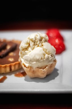 Icecream on a white plate