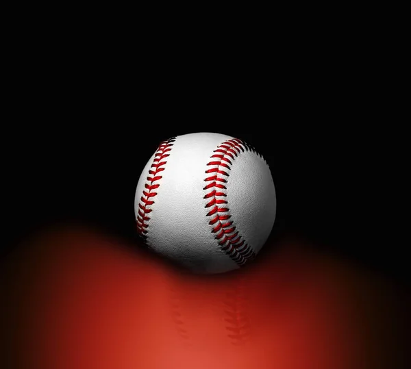 Bola Beisebol Sobre Fundo Preto Com Reflexão Sobre Vermelho Fechar — Fotografia de Stock
