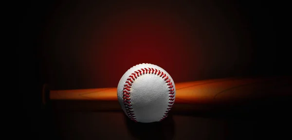Bola Beisebol Morcego Fundo Gradiente Vermelho Fechar — Fotografia de Stock
