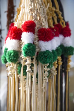 Geleneksel üç renkli deri kamçı Macar sheperds ve atlılar