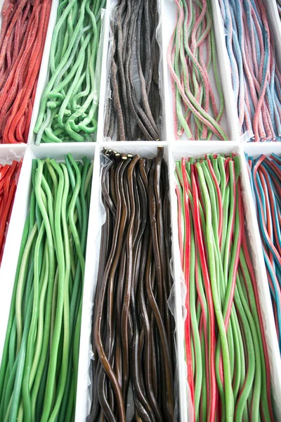 Colorful tasty licorice candies for sale on retail market candy — Stock Photo, Image