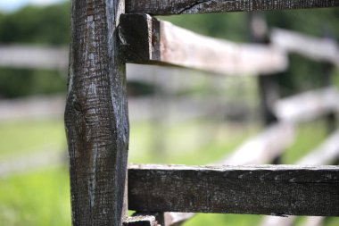 Closeup corral tarım arazileri kırsal sahne üzerinde ahşap çit