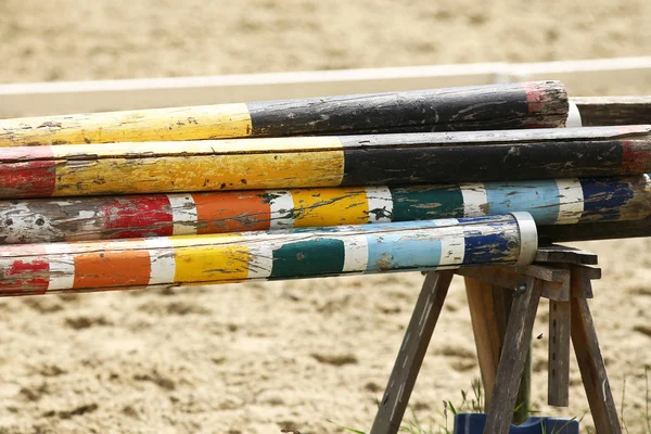Colorful jump obstacles for equestrian sports outdoors against s — Stock Photo, Image