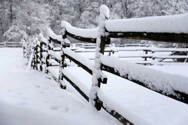 Venkovské malebné zimní krajina sníh padl — Stock fotografie