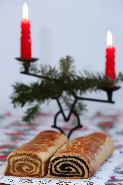 Homemade traditional poppy seed and walnut rolls for christmas holiday — Stock Photo, Image