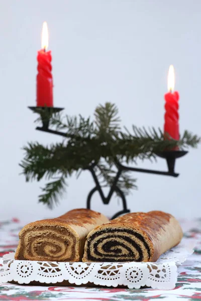 Homemade traditional poppy seed and walnut rolls for christmas holiday — Stock Photo, Image