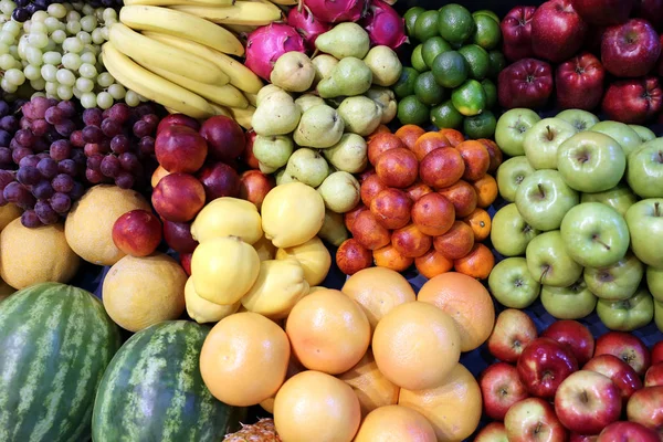 Various Fresh Summer Exotic Fruits Sale Market — Stock Photo, Image