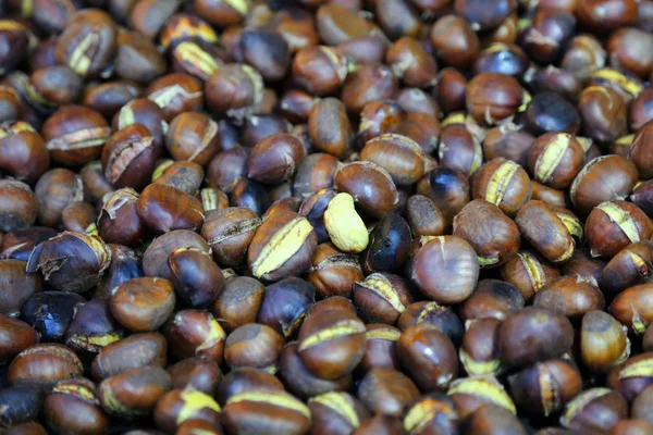 Vista Cima Castanhas Pilha Castanhas Maduras Para Fundo Alimentar — Fotografia de Stock