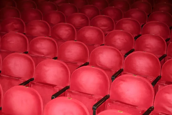 Filas Clásicas Asientos Rojos Vacíos Teatro Salón Sin Visitas Profundidad — Foto de Stock