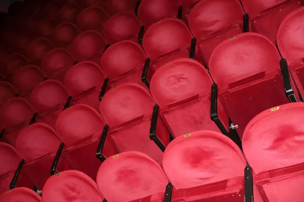 Filas Clásicas Asientos Rojos Vacíos Teatro Salón Sin Visitas Profundidad —  Fotos de Stock