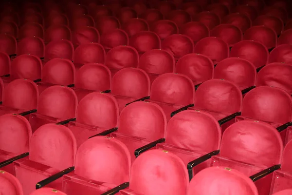 Filas Clásicas Asientos Rojos Vacíos Teatro Salón Sin Visitas Profundidad —  Fotos de Stock