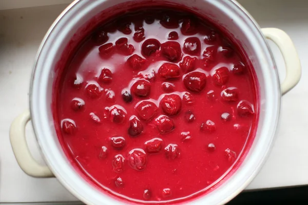 Homemade summer cherry soup  in the kitchen