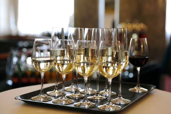 Glasses of champagne and sparkling wine served on event