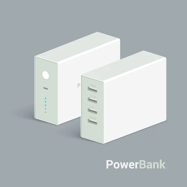 Vector powerbank pictogram op witte achtergrond. Isometrische weergave. Vlakke stijl ontwerp. Opladen apparaat. — Stockvector