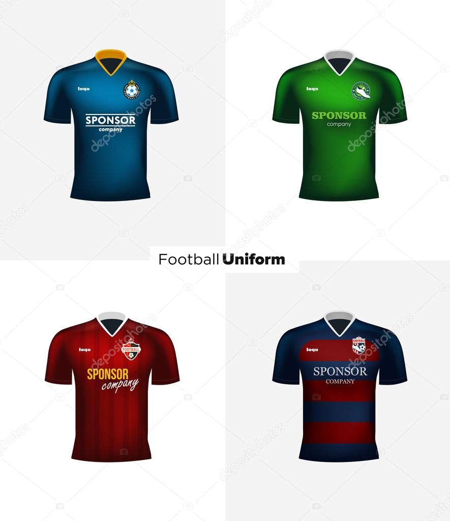 Realistic vector football uniforms. Branding mockup. Soccer team clothing. Front view.