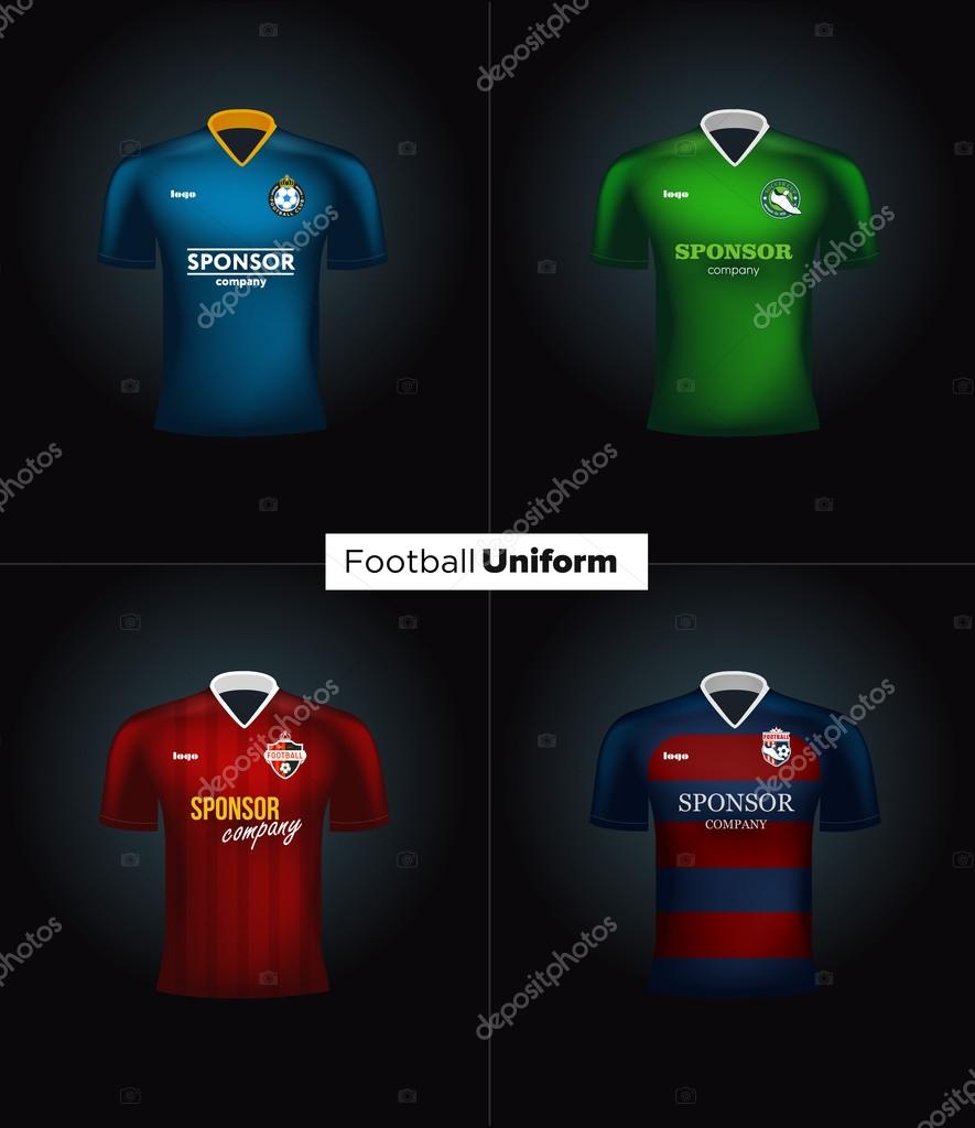 Realistic vector football uniforms. Branding mockup. Soccer team clothing. Front view.