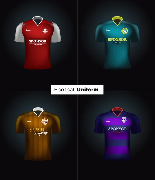 Uniformi da football vettoriale realistiche. Mockup di marca. Abbigliamento squadra di calcio. Vista frontale — Vettoriale Stock