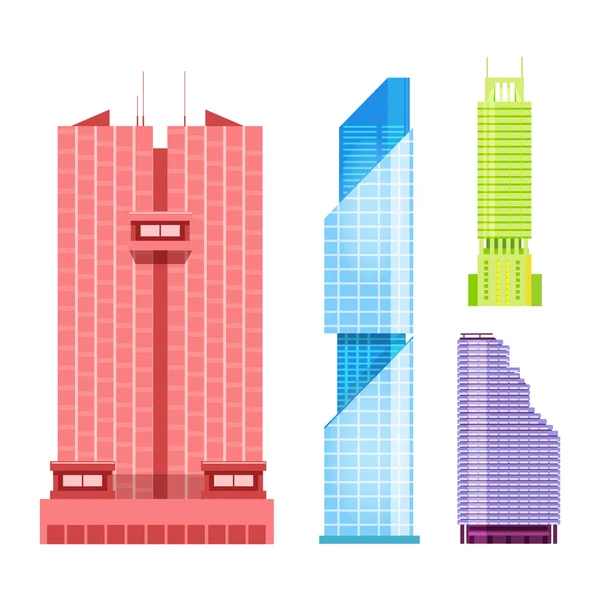 Skyscrapers icons set in detailed flat style. Modern futuristic vector illustration. — ストックベクタ