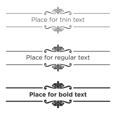 Retro text dividers set. Vintage border elements. Different size of stroke for thin, regular and bold text. clipart