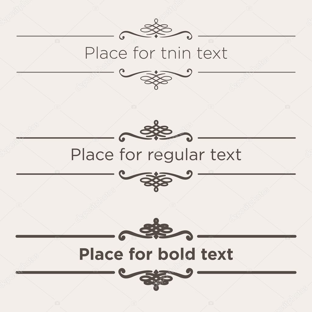 Retro text dividers set. Vintage border elements. Different size of stroke for thin, regular and bold text.