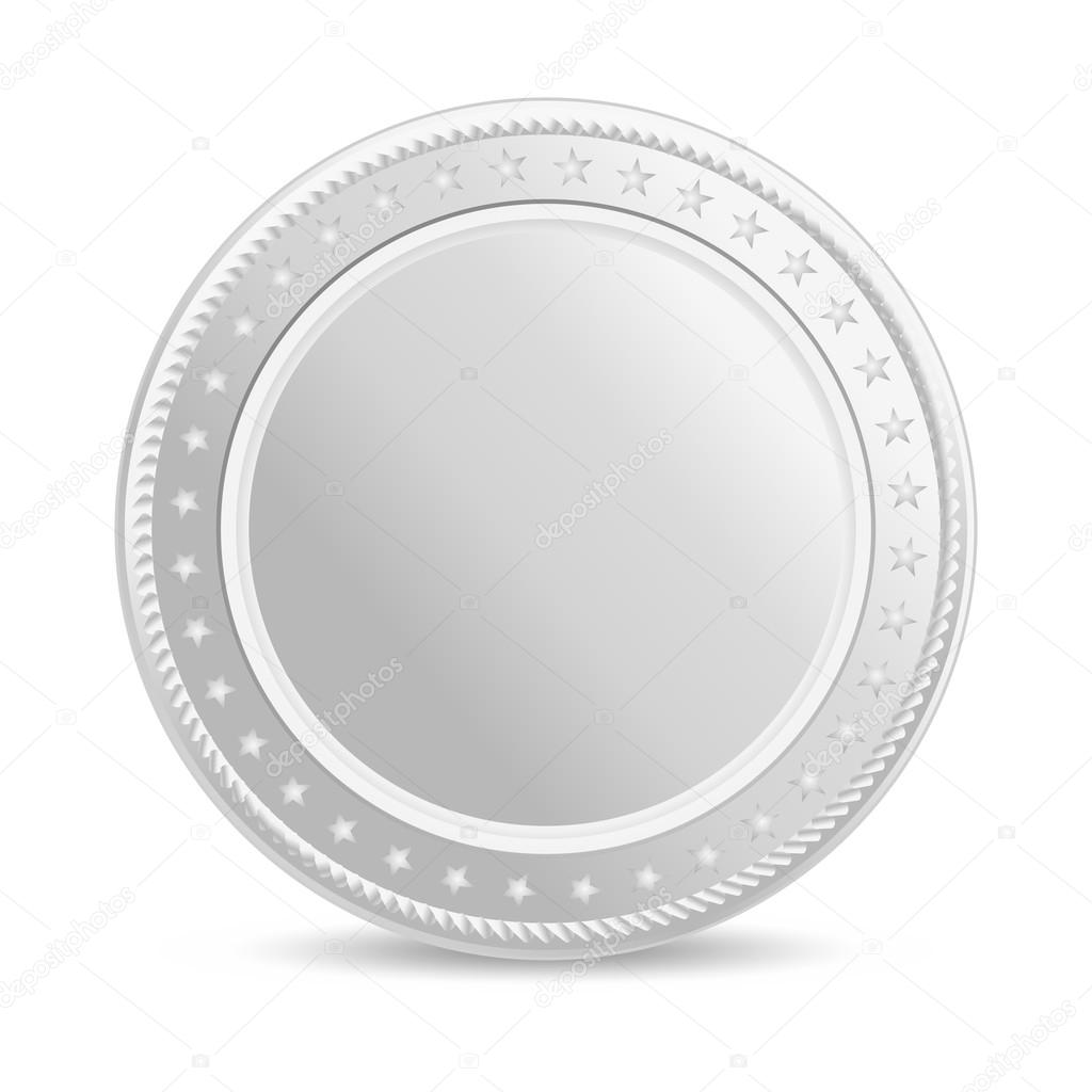 Realistic silver coin. Blank coin with shadow. Front view.