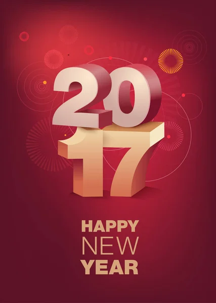 Texte 3D 2017 avec ombre sur fond rouge brillant. Bonne année. Format vertical . — Image vectorielle
