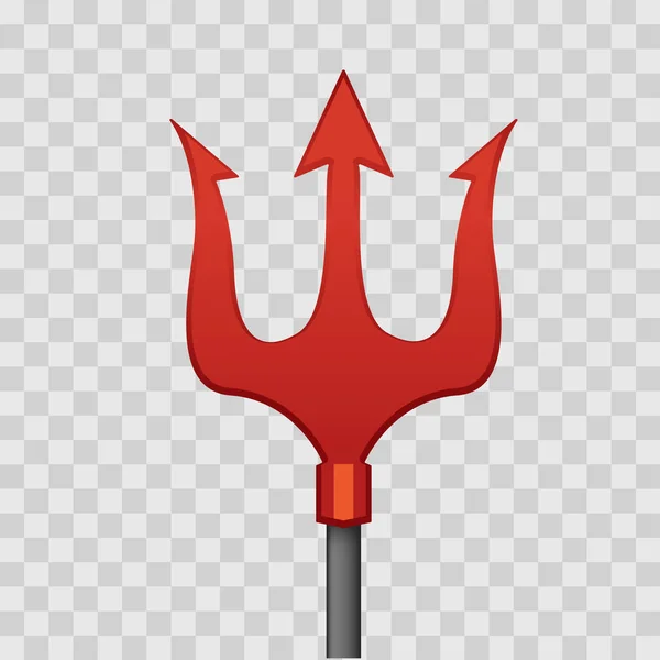 Trident rouge vectoriel du diable isolé sur fond damier transparent. Illustration style plat . — Image vectorielle