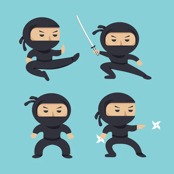Sada znaků ninja ukazující různé akce — Stockový vektor