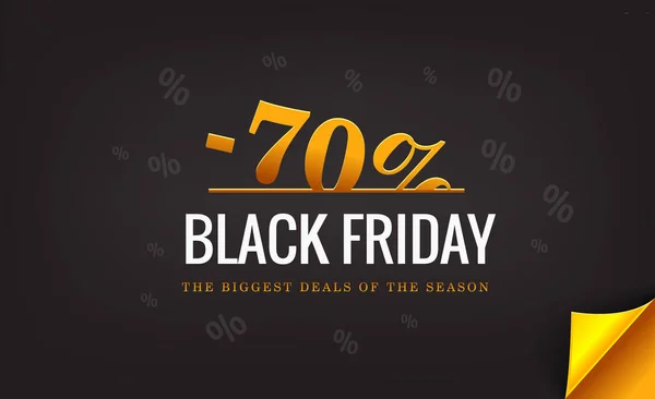 Black Friday banner com desconto percentual. Grandes negócios. Texto de luxo dourado no fundo escuro . —  Vetores de Stock