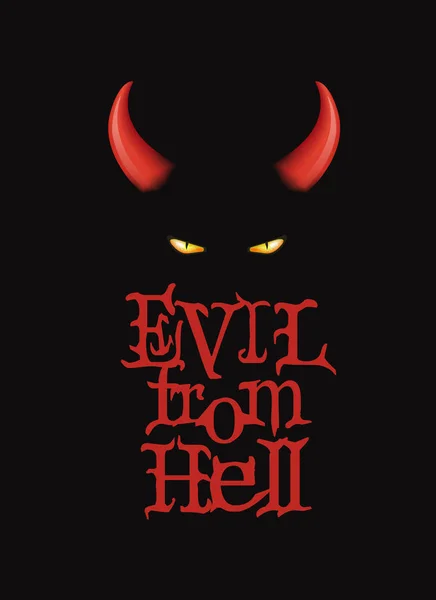 Evil from Hell. T-Shirt design, poster art. Red devi horns and demon eyes on the dark background. — Stock Photo, Image