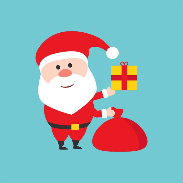 Glückliche Weihnachtsmann Charakter hält das Weihnachtsgeschenk. Flachbild-Illustration. — Stockvektor