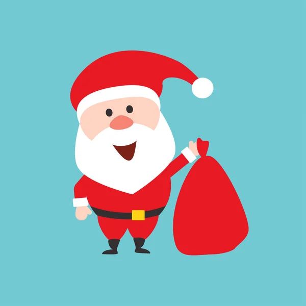 Personagem Papai Noel feliz detém a bolsa de Natal com presentes. Ilustração de estilo plano . —  Vetores de Stock