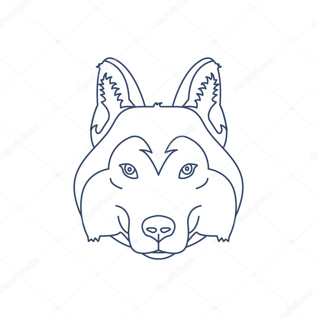 Husky or wolf head icon. Flat line illustration