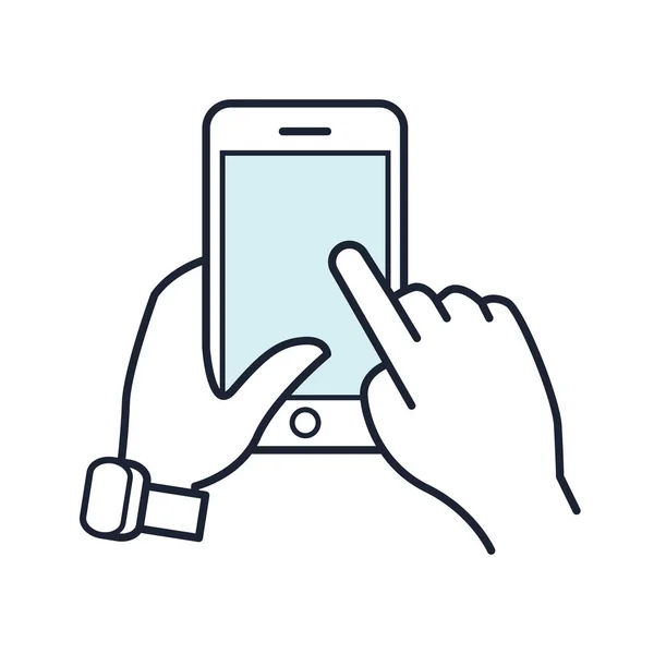 Εικονίδιο γραμμή smartphone. Κινητό τηλέφωνο στο χέρι. — Διανυσματικό Αρχείο
