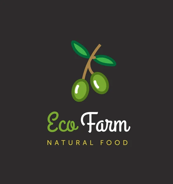 Logo agricolo vettoriale. Eco fattoria emblema. Simbolo dell'olivo . — Vettoriale Stock