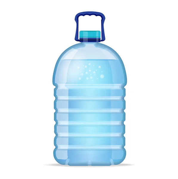 Botella grande realista con agua azul limpia aislada en el fondo blanco. Una maqueta vectorial. Vista frontal . — Vector de stock