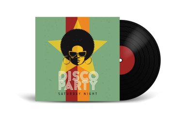 Gerçekçi vinil kapağı Mockup kaydıyla. Disko parti. Retro tasarımı. Önden Görünüm.