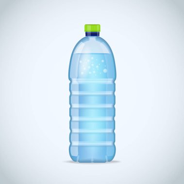 Temiz mavi su beyaz arka plan üzerinde izole gerçekçi şişesiyle. Vektör mockup. Önden Görünüm.
