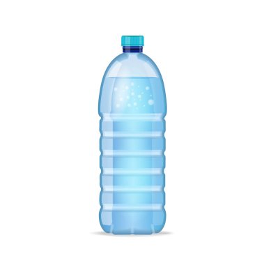 Temiz mavi su beyaz arka plan üzerinde izole gerçekçi şişesiyle. Vektör mockup. Önden Görünüm.