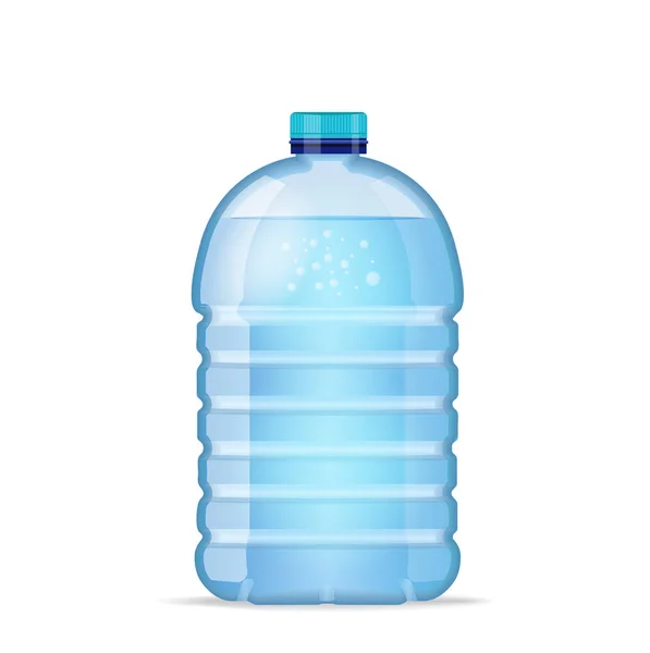 Botella grande realista con agua azul limpia aislada en el fondo blanco. Una maqueta vectorial. Vista frontal . — Vector de stock